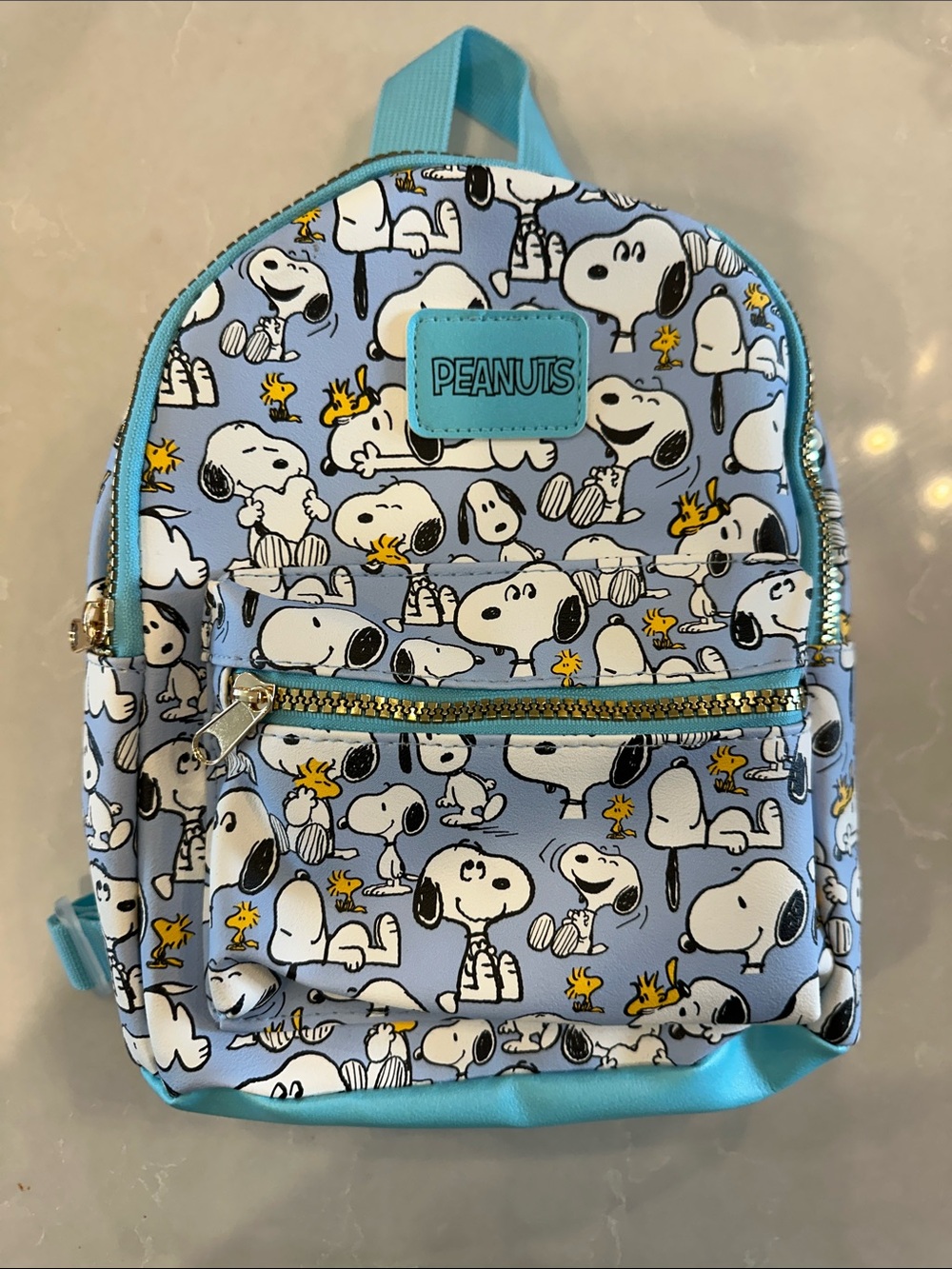 Peanuts Snoopy Mini Backpack in Light Blue with Woodstock Print